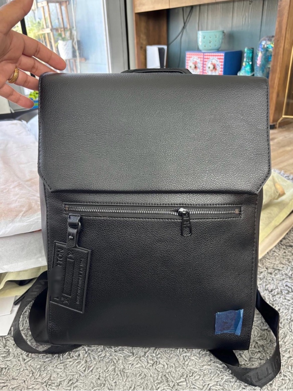Black  Laptop Backpack with Front Zip Pocket - Modern Minimalist